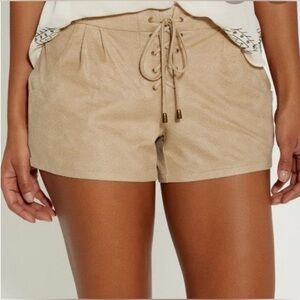 Maurice’s Women’s Tan Faux Suede Soft Stretch Lace Up Shorts Size Small